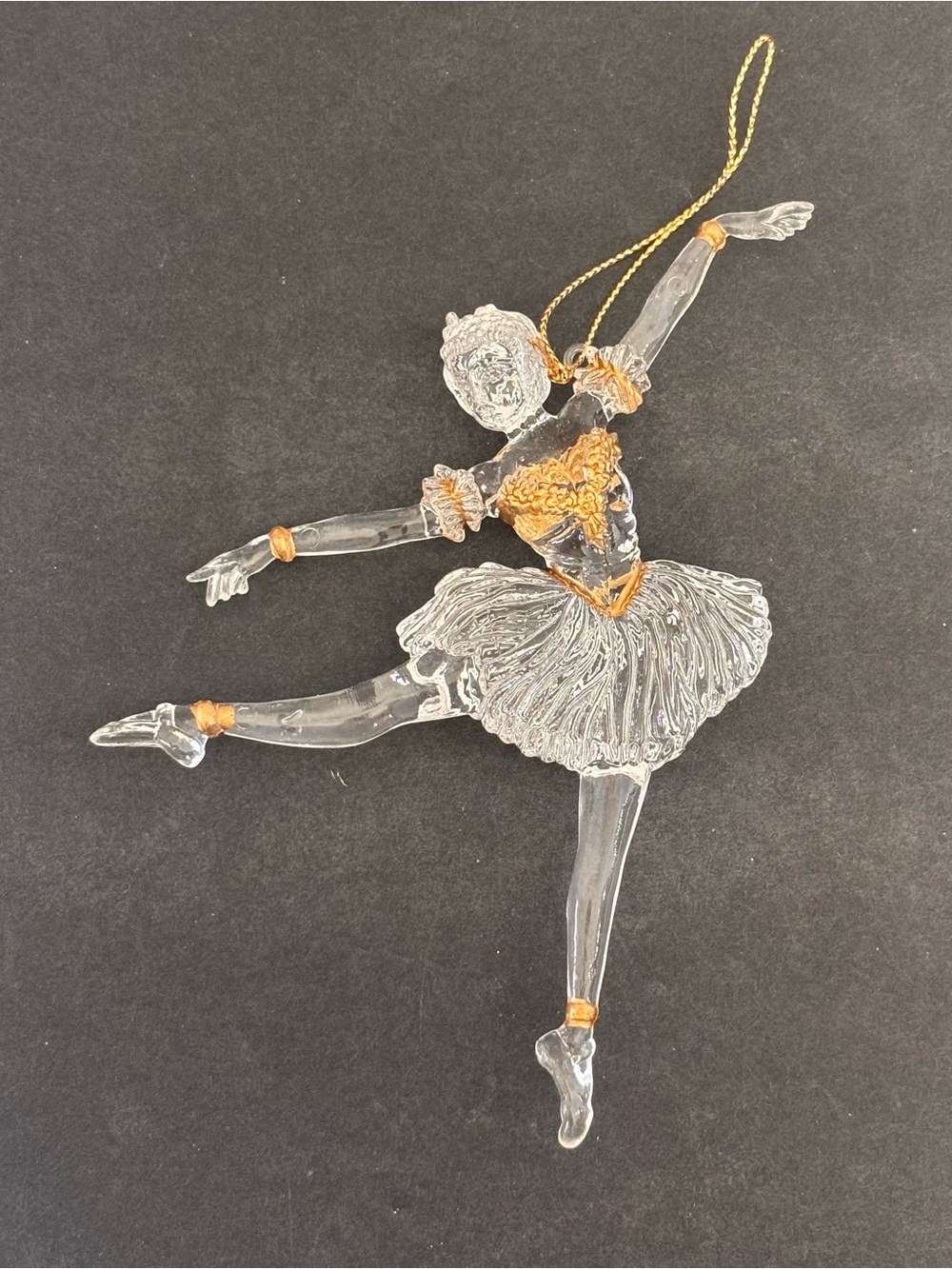 Vtg 6” Ballerina Christmas Ornament Clear And Gold Acrylic Ballet Dance Tutu